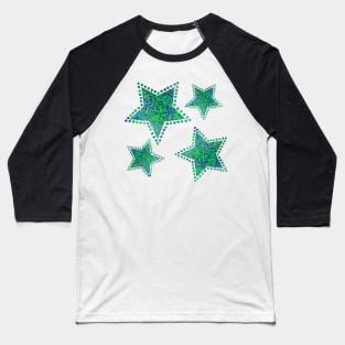 Blue and Green Splatter Stars Baseball T-Shirt